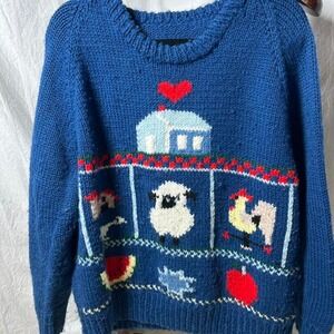 Handmade  knit‎ sweater farm animals barn knit #90sfashion